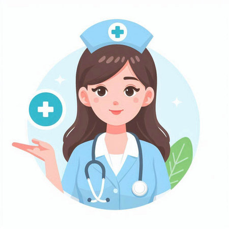 Nurse in uniform with stethoscope. Vector illustration in cartoon style.のイラスト素材