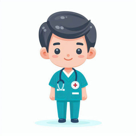 Cute cartoon doctor character. Vector illustration in a flat style.のイラスト素材