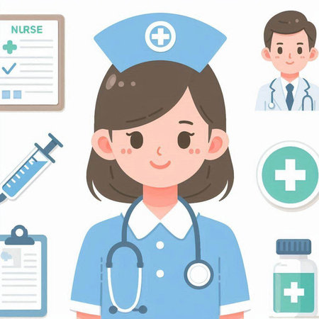 Illustration of a female nurse wearing a stethoscope and smilingのイラスト素材