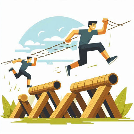 Athletic man running over obstacles in the park vector illustrationのイラスト素材