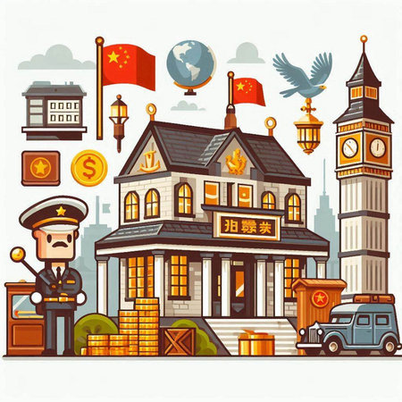 Illustration of the famous buildings of Beijing, China. Cartoon style.のイラスト素材