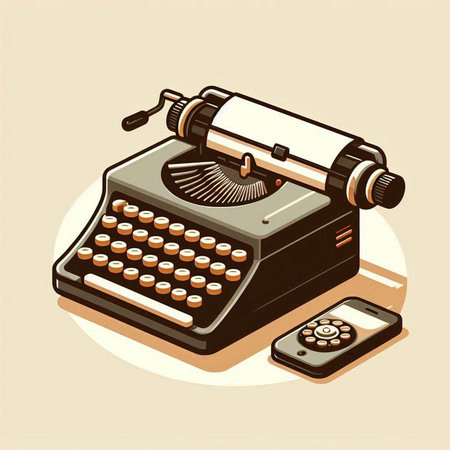 Retro typewriter and mobile phone. Vector illustration in retro style.のイラスト素材