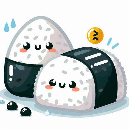 Illustration of a Set of Sushi and Sake Mascotのイラスト素材