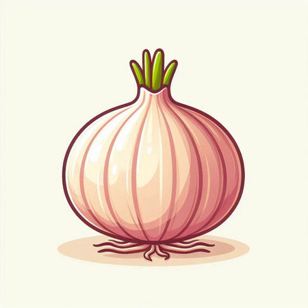 Illustration of a whole onion on a light background, vector illustrationのイラスト素材