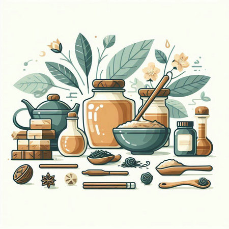 Vector illustration of set of organic cosmetics and natural products in flat style.のイラスト素材