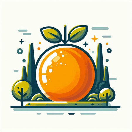 Orange fruit in the park. Vector illustration in flat linear style.のイラスト素材