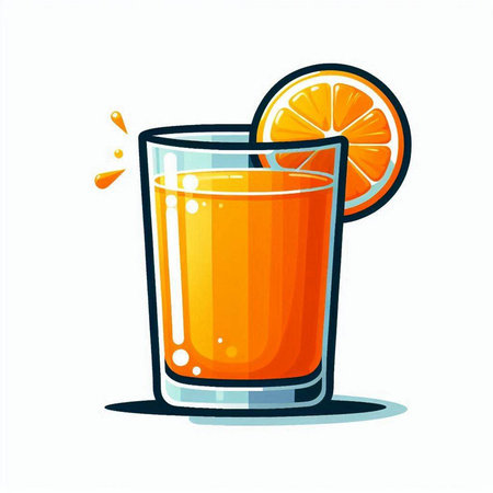 Vector illustration of orange juice in a glass with slice of orange.のイラスト素材