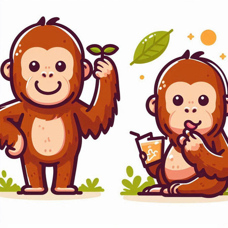 Monkey and Monkey Cartoon Mascot Character. Vector Illustrationのイラスト素材
