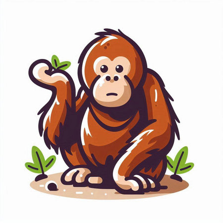 Vector illustration of a monkey sitting on the ground isolated on white backgroundのイラスト素材