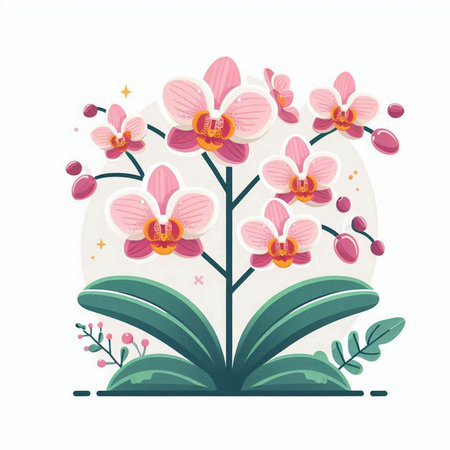 Orchid flower vector illustration. Floral background with orchids.のイラスト素材