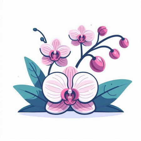 Beautiful pink orchid on white background. Hand drawn vector illustration.のイラスト素材