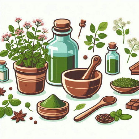Herbs and spices. Vector illustration of herbs and spices icons.のイラスト素材