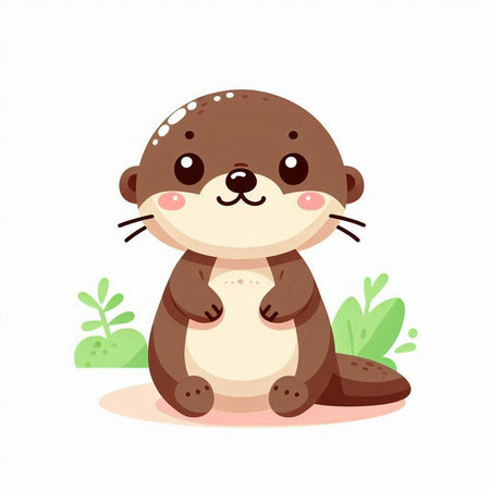 Cute otter sitting on ground. Vector illustration in cartoon style.のイラスト素材