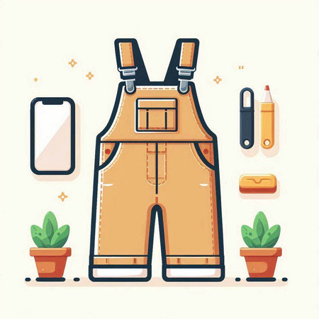 Vector illustration of modern flat design concept of work overalls, tools and accessories.のイラスト素材