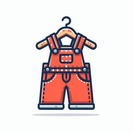Baby clothes on hanger. Vector illustration in doodle styleのイラスト素材