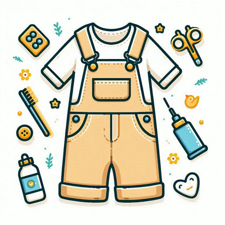 Baby clothes and accessories. Vector illustration in doodle style.のイラスト素材