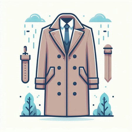 Vector illustration of a man in a coat with a tie in the rain.のイラスト素材