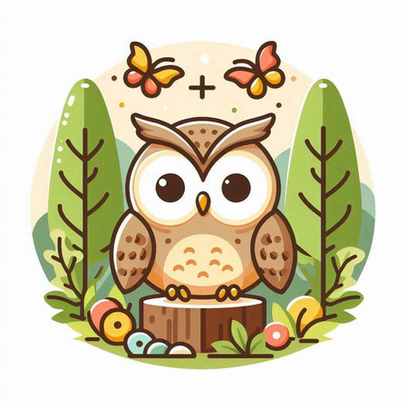 Cute cartoon owl in the forest. Vector illustration for your designのイラスト素材