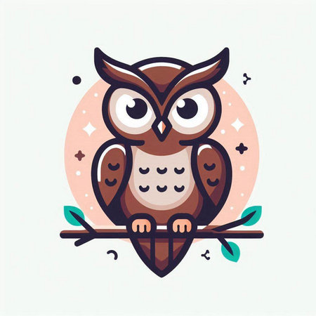 Cute owl sitting on a branch. Vector illustration in cartoon style.のイラスト素材