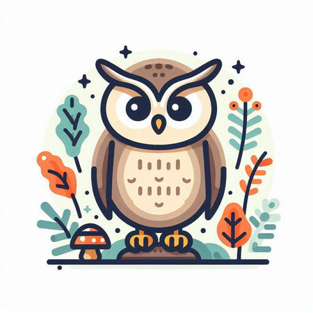 Cute owl in the forest. Vector illustration in cartoon style.のイラスト素材