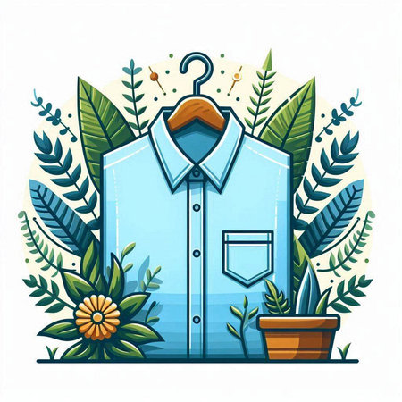 Vector illustration of men's shirt on a hanger in the garden.のイラスト素材