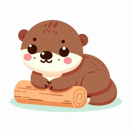 Cute little otter sitting on a log. Vector illustration.のイラスト素材