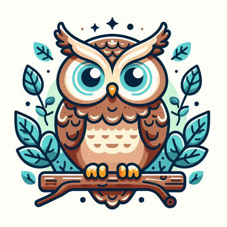 Owl cartoon vector illustration. Cute owl with blue eyes.のイラスト素材