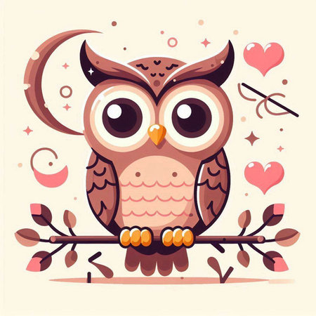 Cute cartoon owl. Vector illustration on the theme of love.のイラスト素材