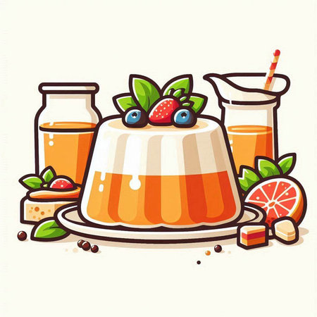 Panna cotta with berries and orange juice. Vector illustration.のイラスト素材