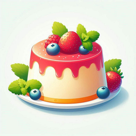 Vector illustration of a delicious cake with berries on a white background.のイラスト素材