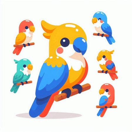 Cute parrots. Vector illustration in a flat cartoon style.のイラスト素材