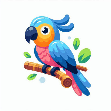 Cute colorful parrot sitting on a branch. Vector illustration.のイラスト素材