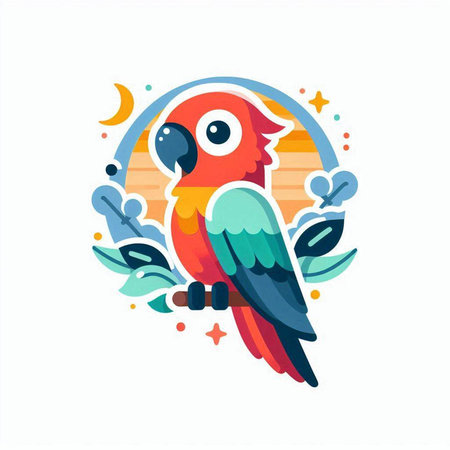 Cute parrot on a background of the moon. Vector illustration.のイラスト素材