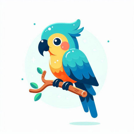 Cute cartoon parrot sitting on a branch. Vector illustration.のイラスト素材