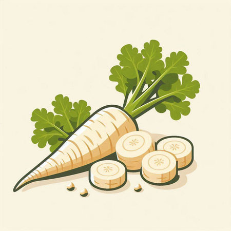 Fresh carrots with green leaves on a light background. Vector illustration.のイラスト素材