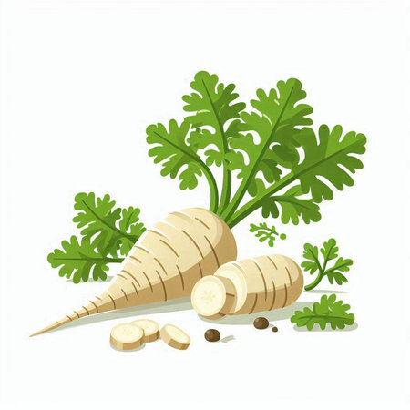Fresh parsnip isolated on a white background. Vector illustration.のイラスト素材