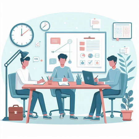Business people working on project at office. Teamwork concept. Vector illustrationのイラスト素材