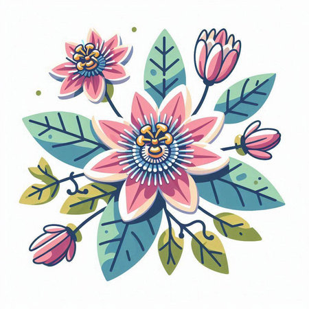 floral design element. Hand drawn vector illustration with flowers and leaves.のイラスト素材
