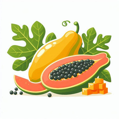 Papaya fruit isolated on white background. Vector cartoon illustration.のイラスト素材