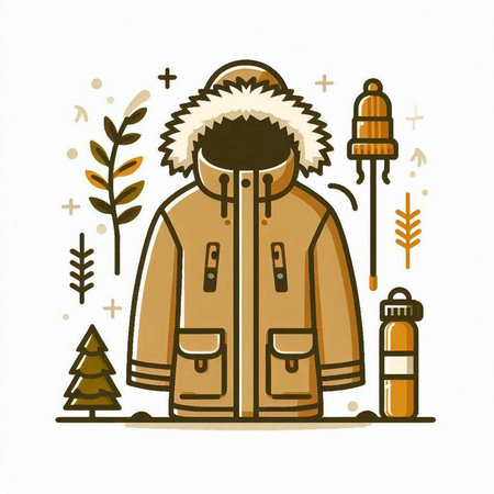 Winter clothes. Vector illustration of a warm jacket with a hood and fur.のイラスト素材