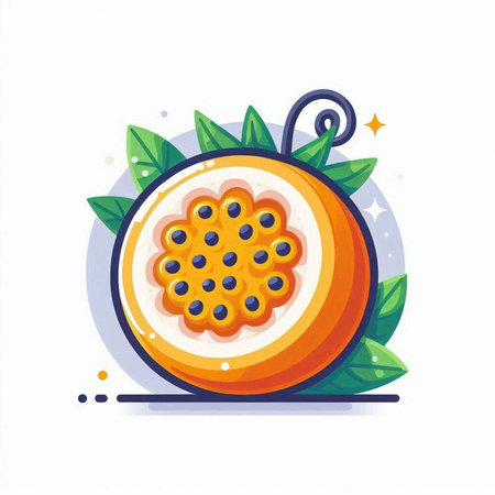 Passion fruit on white background. Vector illustration in flat style.のイラスト素材