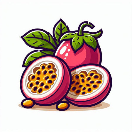 Passion fruit isolated on a white background. Vector cartoon illustration.のイラスト素材