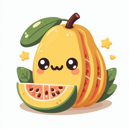 Cute kawaii papaya fruit character. Vector illustration.のイラスト素材