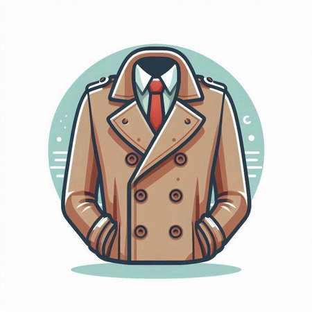 Men's beige coat with a necktie. Vector illustration.のイラスト素材