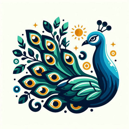 Peacock. Hand drawn vector illustration in doodle style.のイラスト素材