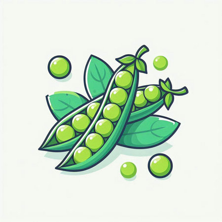 Peas icon. Vector illustration of fresh green peas. Vegetarian food.のイラスト素材