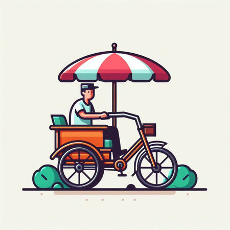 Vector illustration of a man riding a tricycle. Flat style.のイラスト素材