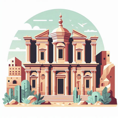 Vector illustration of the ancient Greek Orthodox Church of St. George in Petra, Jordanのイラスト素材