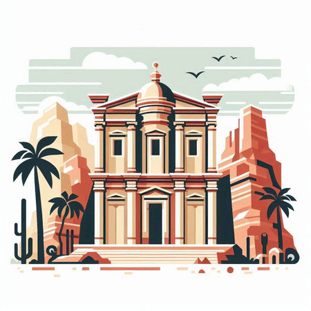 Vector illustration of an ancient building on the background of the desert.のイラスト素材