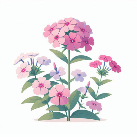 Pink phlox flowers on a white background. Vector illustration.のイラスト素材